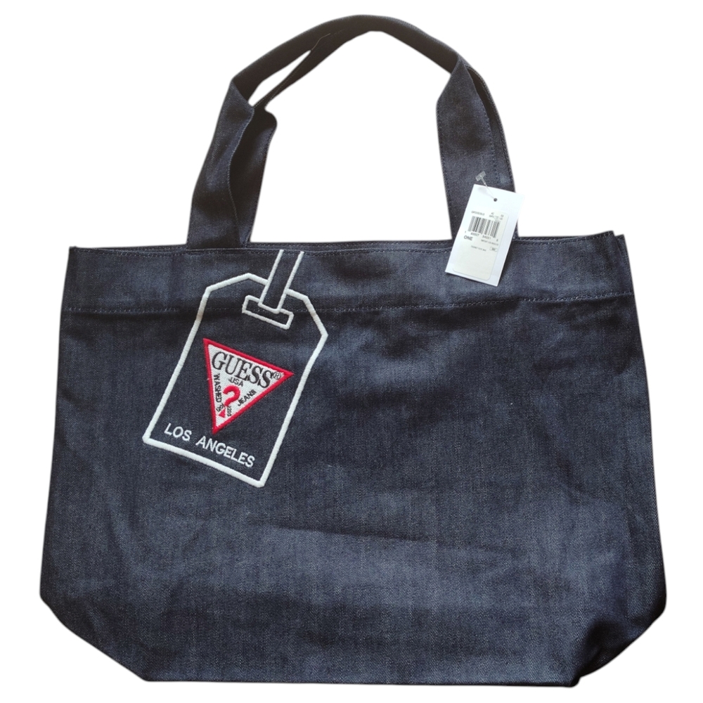 NWT GUESS Denim Tourist Tote Bag - Dark Blue - Picture 1 of 3